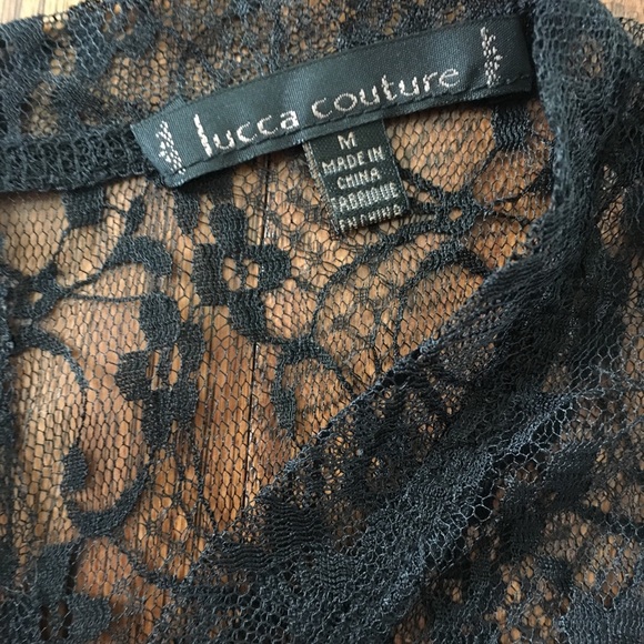 🌈 Lucca Couture Top, Black Lace, Gray Body, Sz M - Picture 2 of 4